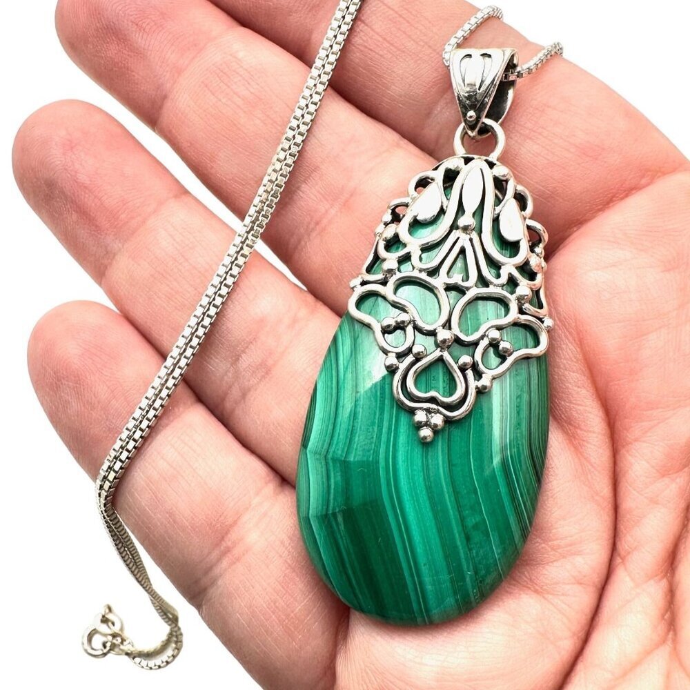 QVC Doug Paulus DP Womens Necklace Sterling Silver Malachite Pendant